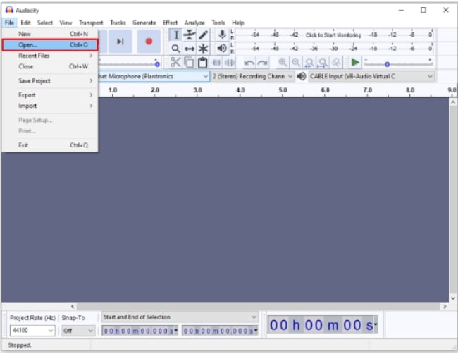 audacity navigation menu interface