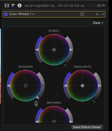 moving the shadow and highlight wheels